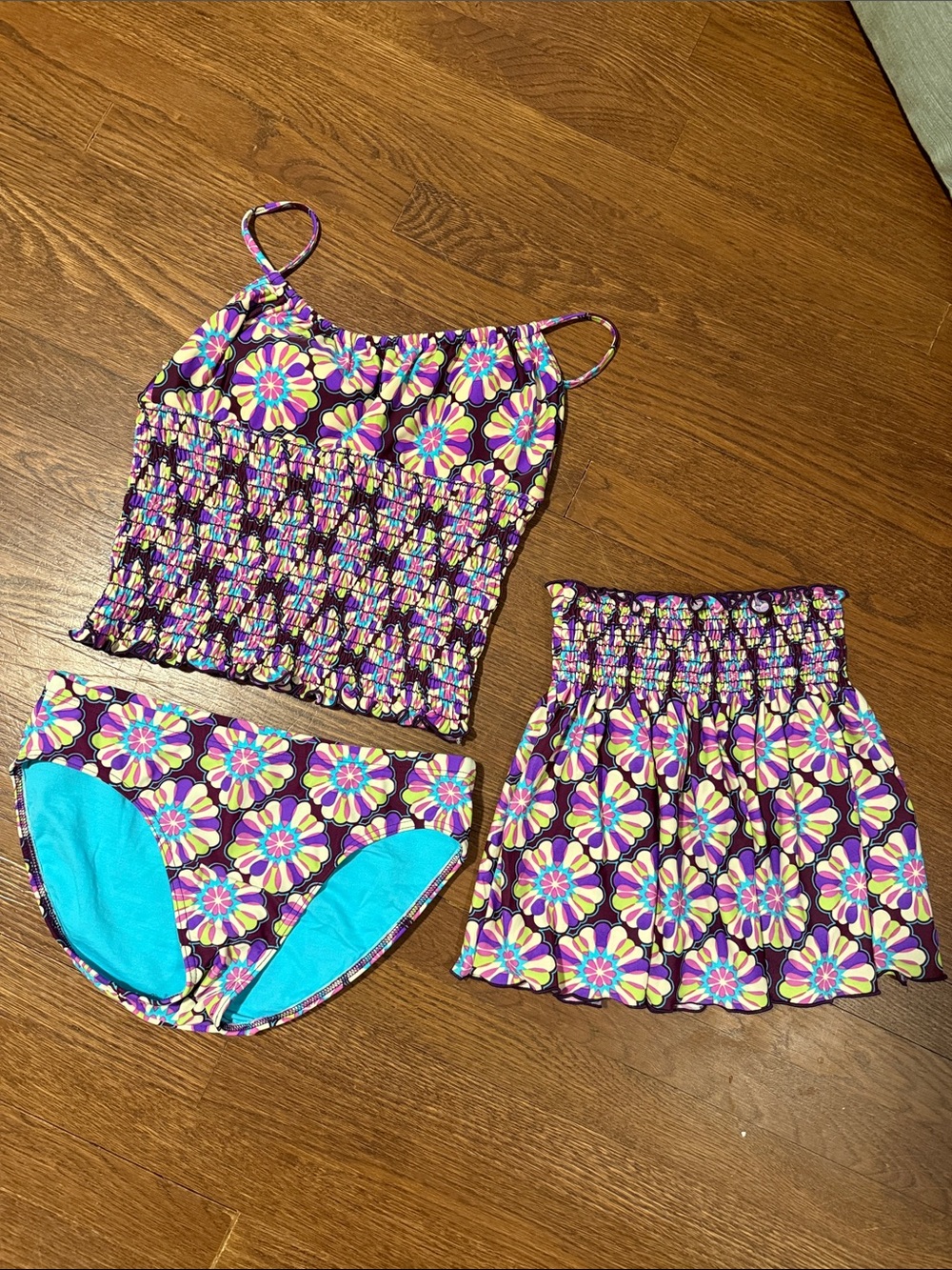 Women’s Floral Smocked Tankini Set with Matching Skirt